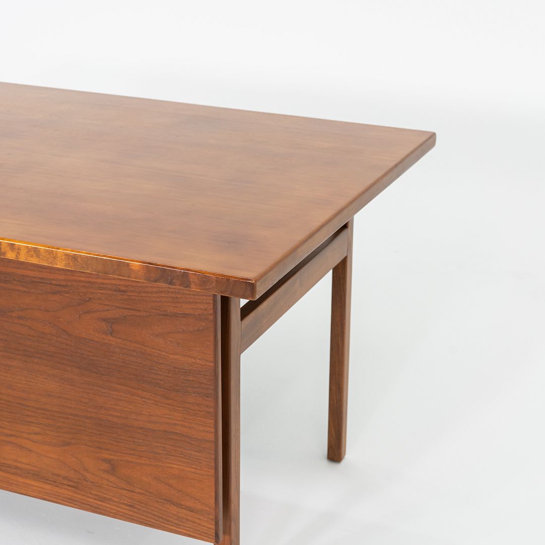 1970s Jens Risom Design Executive Desk in Walnut and Brass with Three Drawers