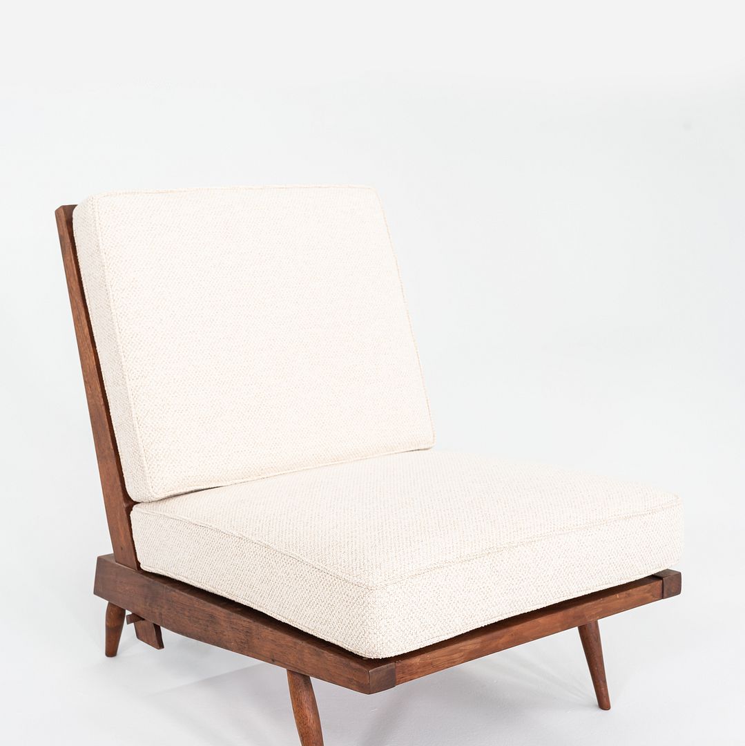 1950s George Nakashima Studio Cushion Lounge Chair with Slatted Back in Black Walnut