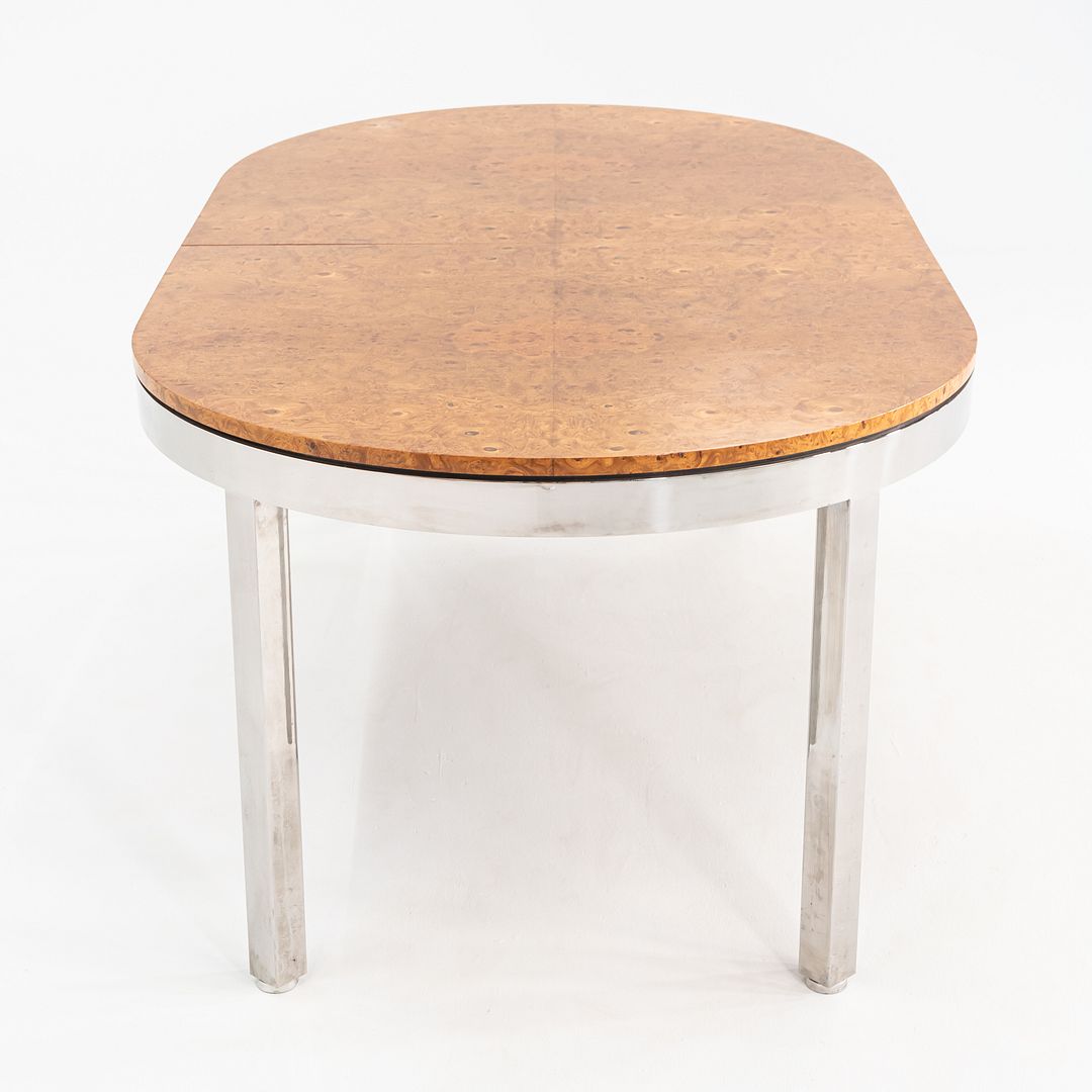 1970 I.M. Rosen for Pace Collection Burl & Chrome 967 Dining Table 42x72 inches