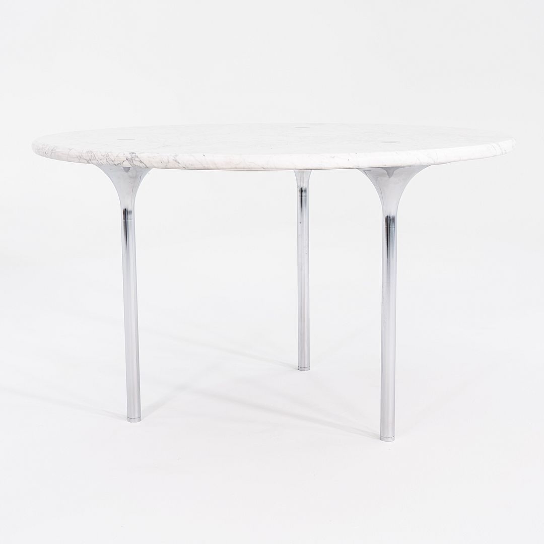 1960s Katavalos, Littell, and Kelley for Laverne 48in Dining Table in White Marble and Chromed Steel