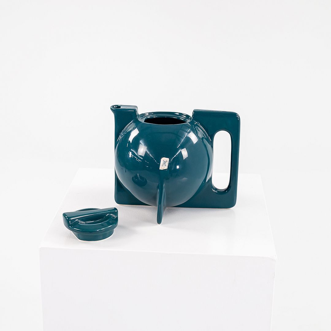 1940s Vintage Era Keramik Bauhaus Tea Pot in Peacock Blue Glazed Ceramic 5.5 in