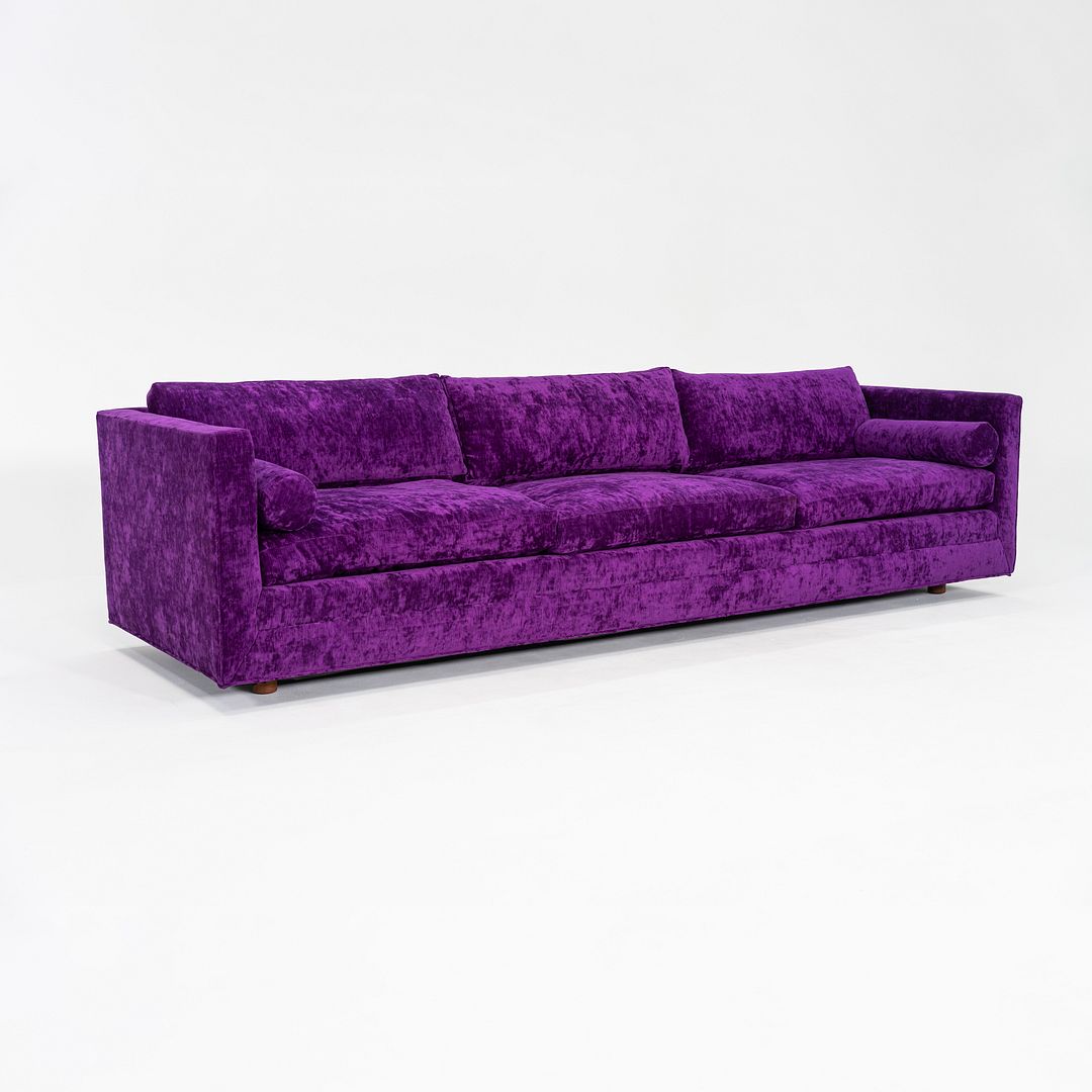 1970s Harvey Probber Attributed Tuxedo Sofa in Purple Velvet Upholstery 2x Avail