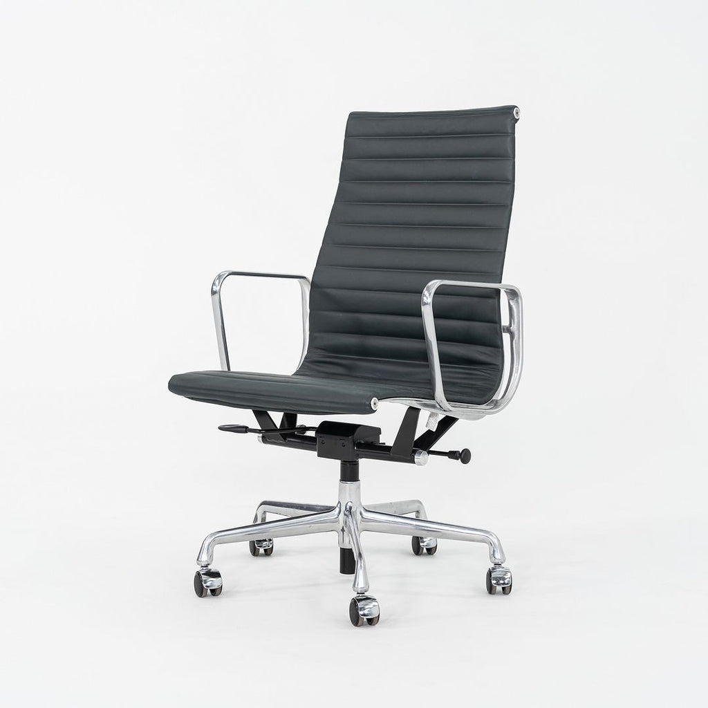 SOLD 2010s Herman Miller Eames Aluminum Group Executive Desk Chair Dark Green Leather