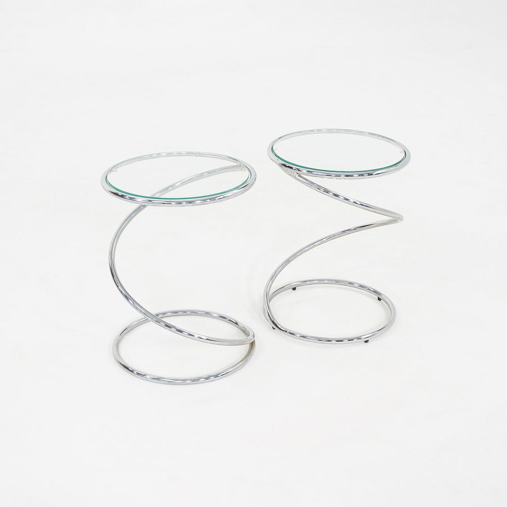 1970s Pair of Pace Collection Spring Side or End Tables in Chrome and Glass