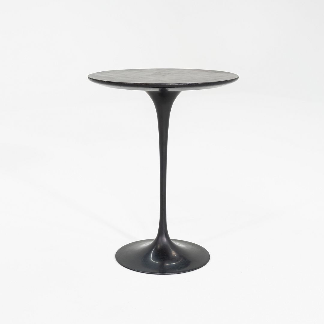 C. 1960s Eero Saarinen for Knoll Tulip Side Table with Custom Black Leather Top