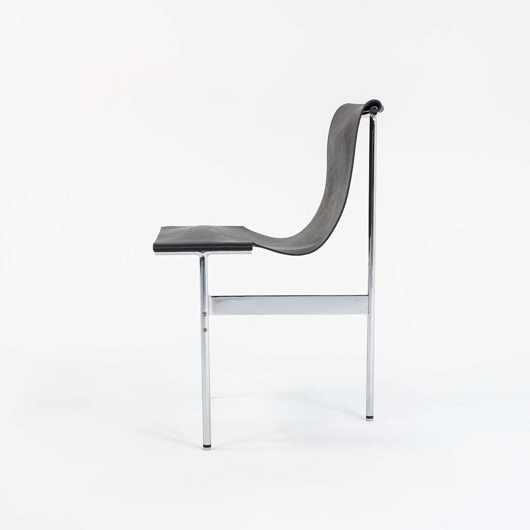 Set of Four Made to Order Gratz TG-10 Sling Dining Chairs Black Leather & Chrome