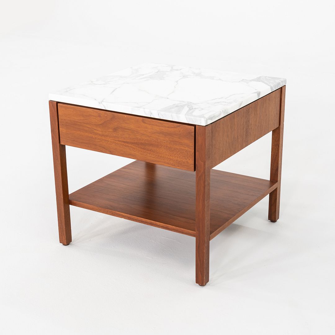 1960s Pair of Florence Knoll Bedside Tables / Nightstands in Walnut and Marble