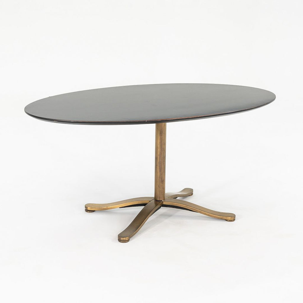 1980s Nicos Zographos Solid Bronze Oval Alpha Dining Table with Ebonized Wood Top
