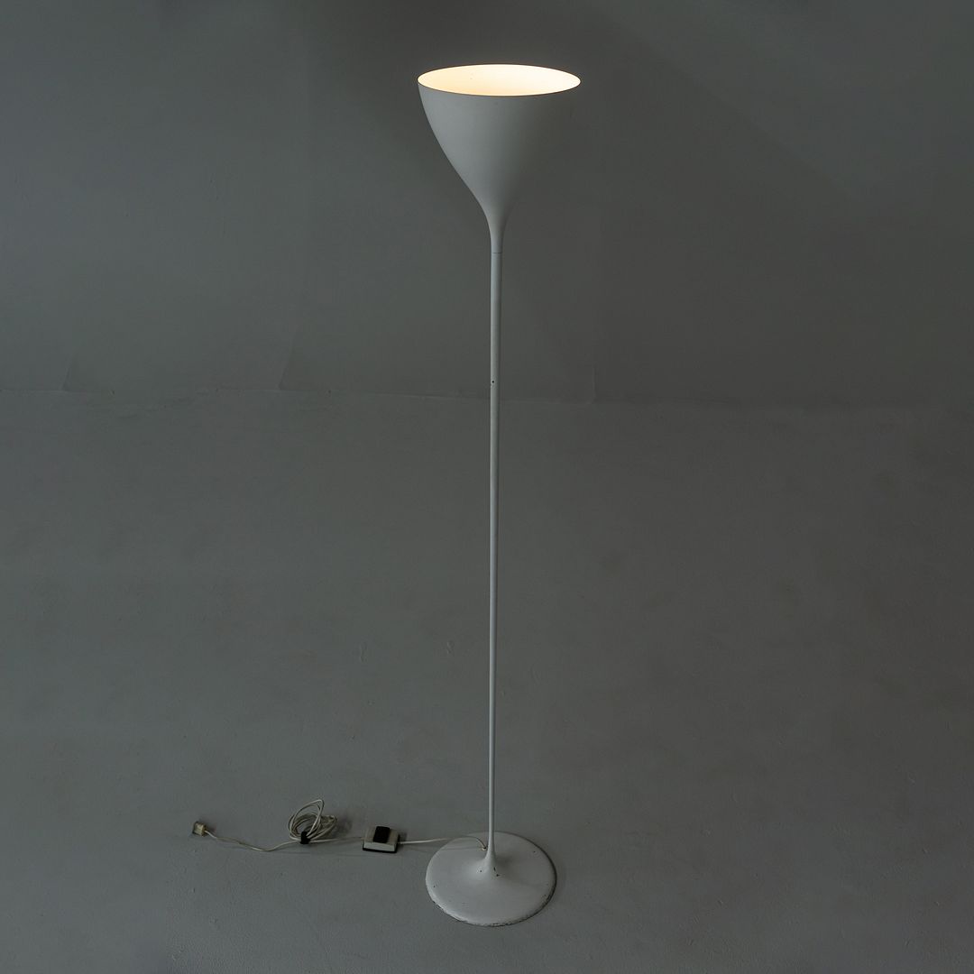 1960s Max Bill Torchiere Floor Lamp in White for B.A.G. Turgi of Switzerland