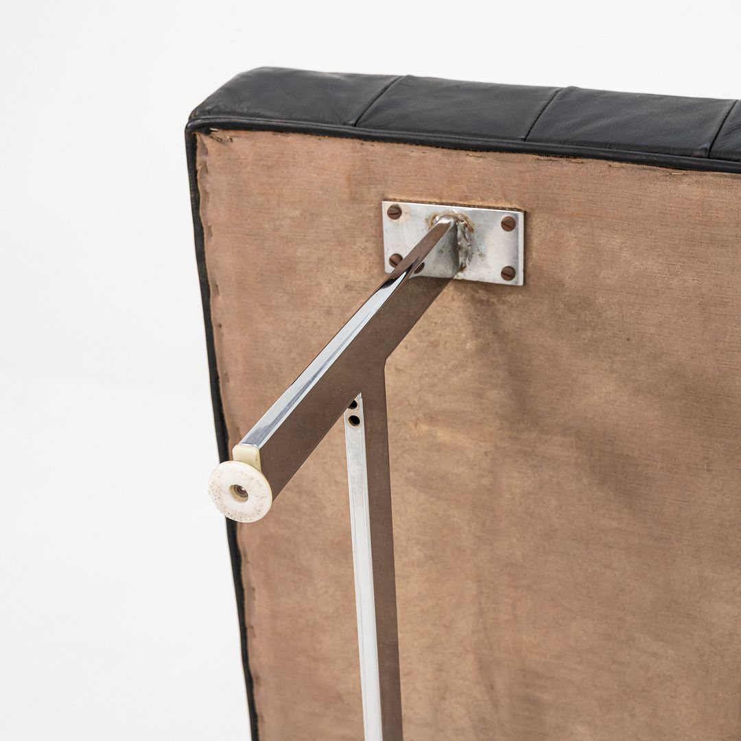 1960s Black Leather and Steel Modernist Museum Bench / Daybed 73 x 31 Inches