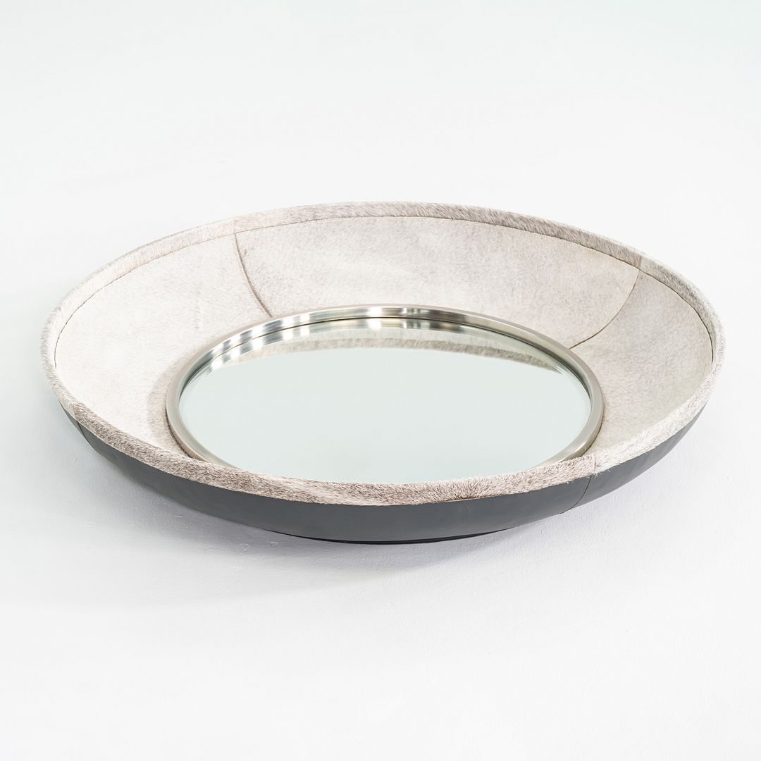 2020s Studio A Home of Dallas Texas Metro Round Mirror with Hair On Hide 42"