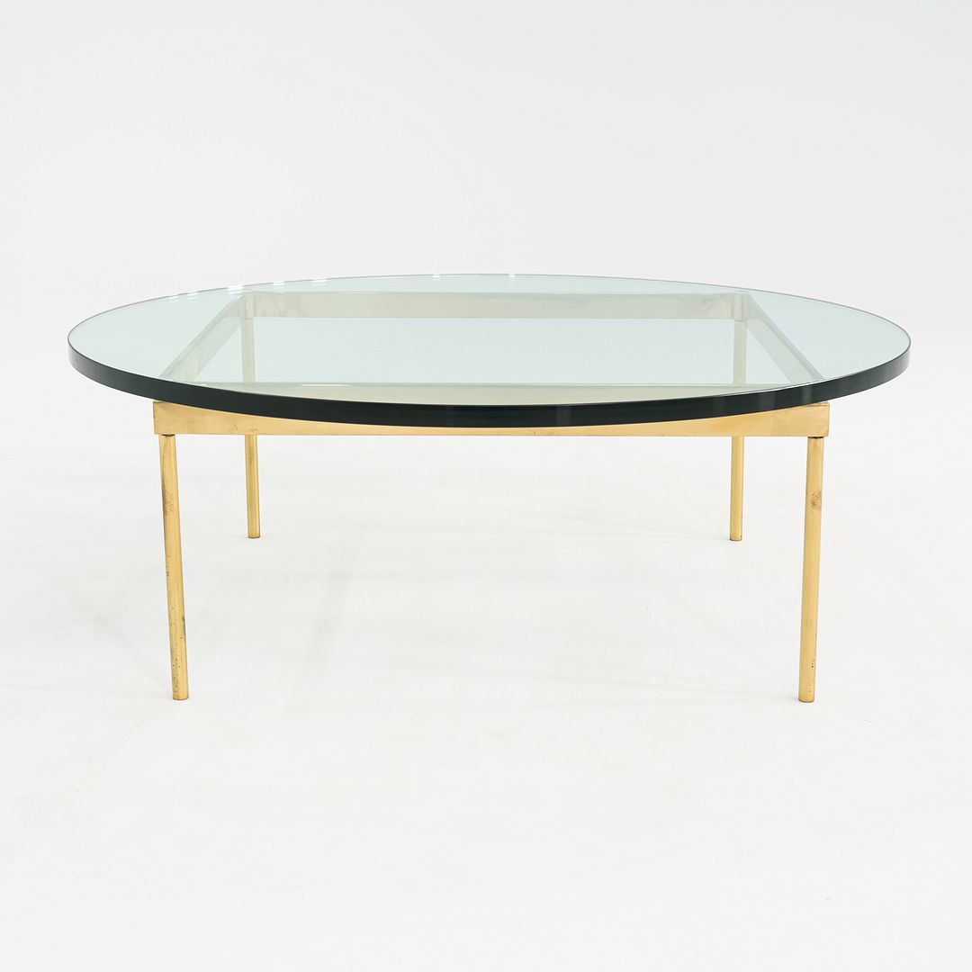 1970s Bronze and Glass Round Coffee Table Attributed to Ward Bennett 42 inch