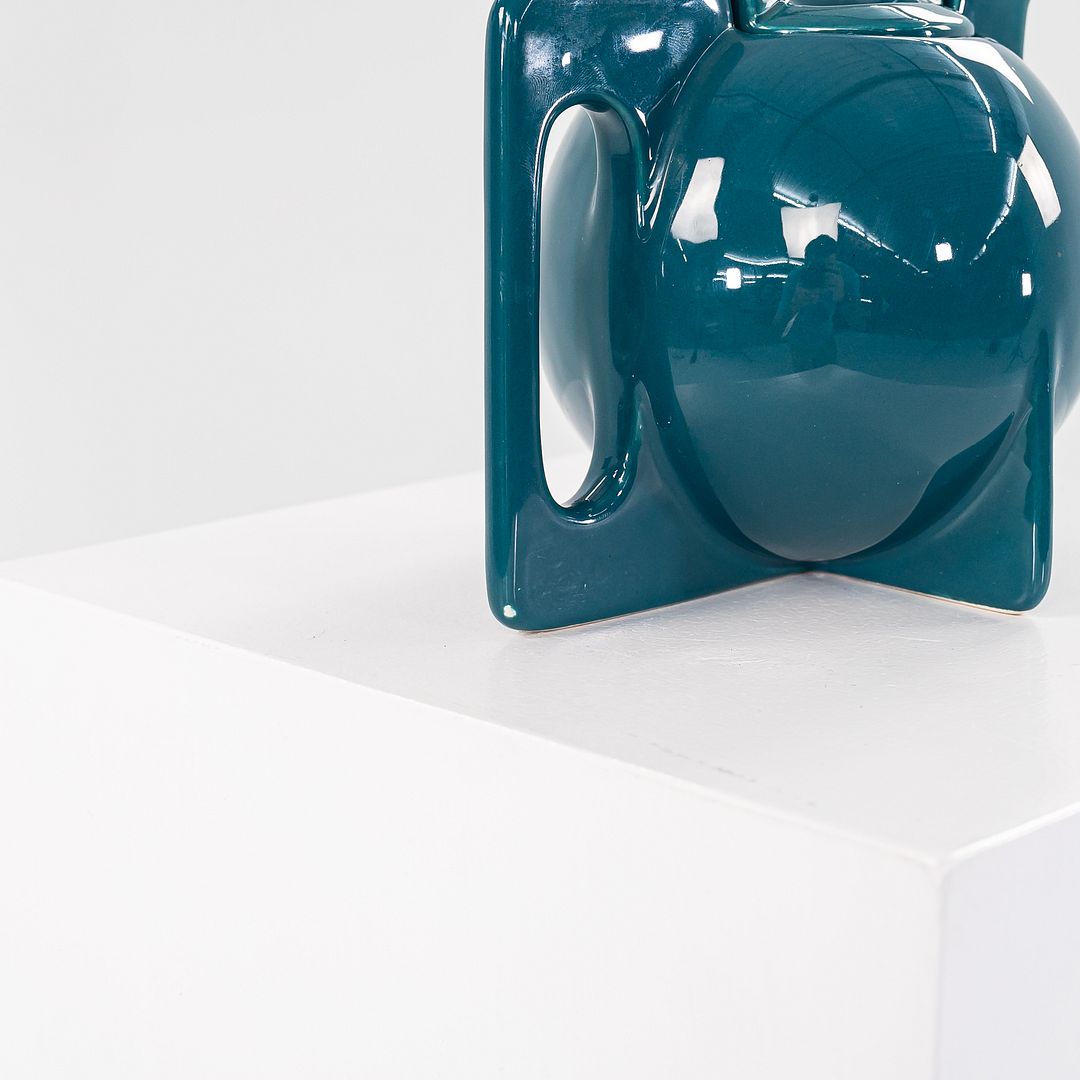 1940s Vintage Era Keramik Bauhaus Tea Pot in Peacock Blue Glazed Ceramic 5.5 in