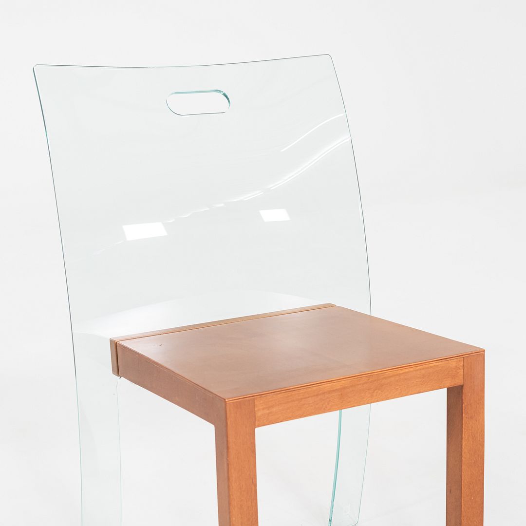 1980s Curvet for Zeritalia Italian Dining / Side Chair Wood Frame w/ Glass Seat