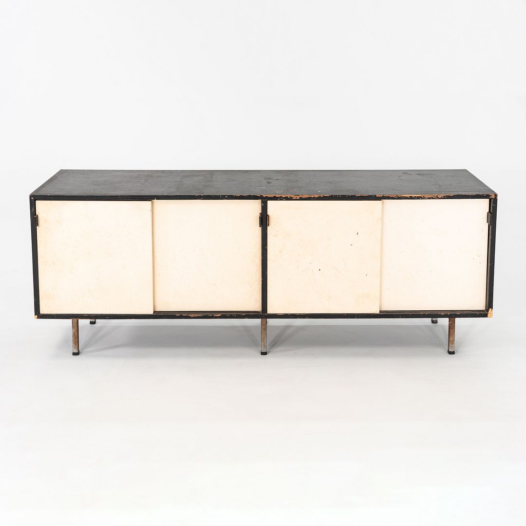 1950s Florence Knoll Credenza Black & White w/ Original Leather Pulls Model 541