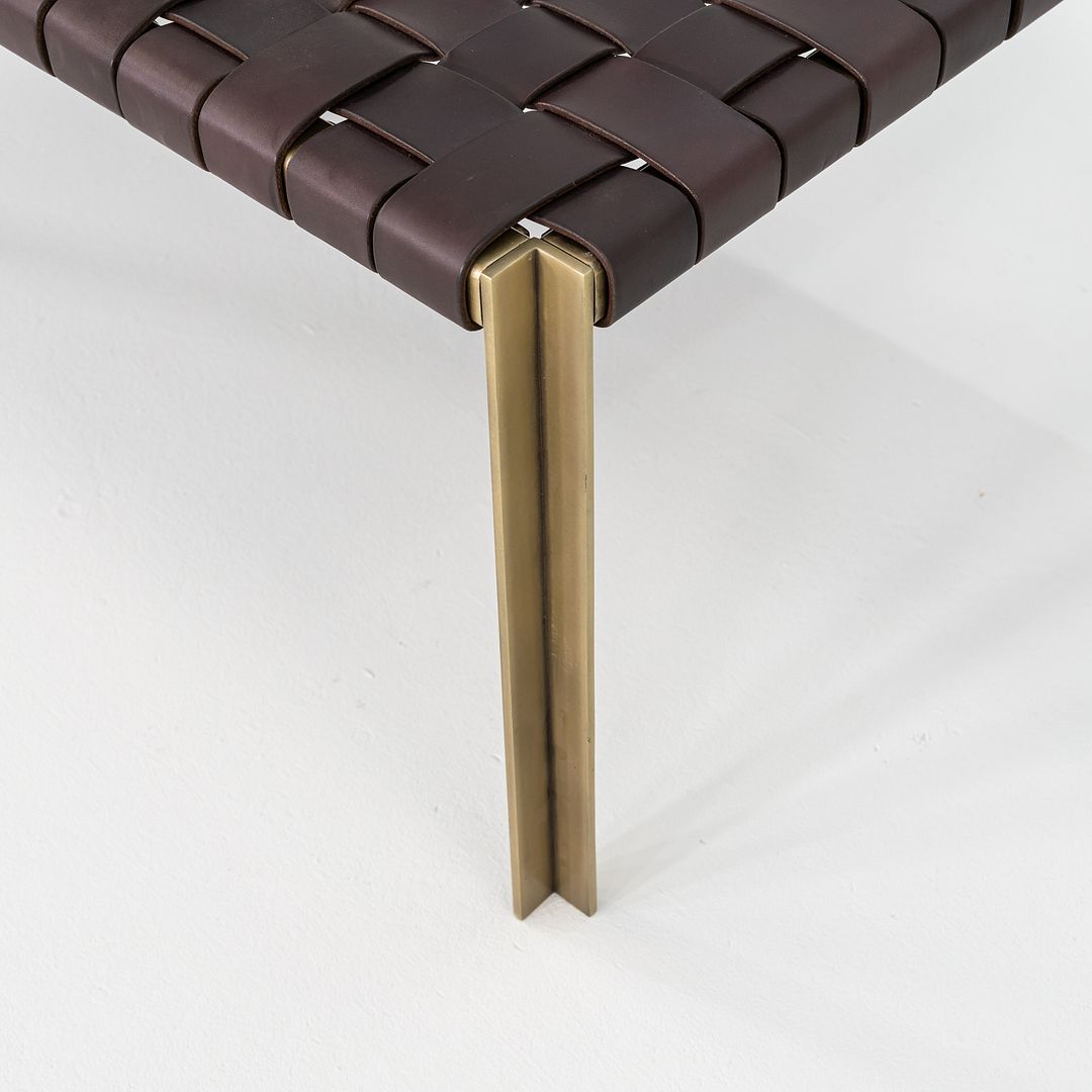 2020s Gratz / Laverne TG-18 Small Bench in Bronze and Brown Leather 27x44 Inches