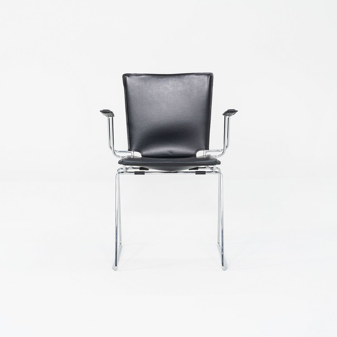 SOLD 1980s Pair of Hiroyuki Toyoda for ICF Dining Arm Chairs in Black Leather & Steel
