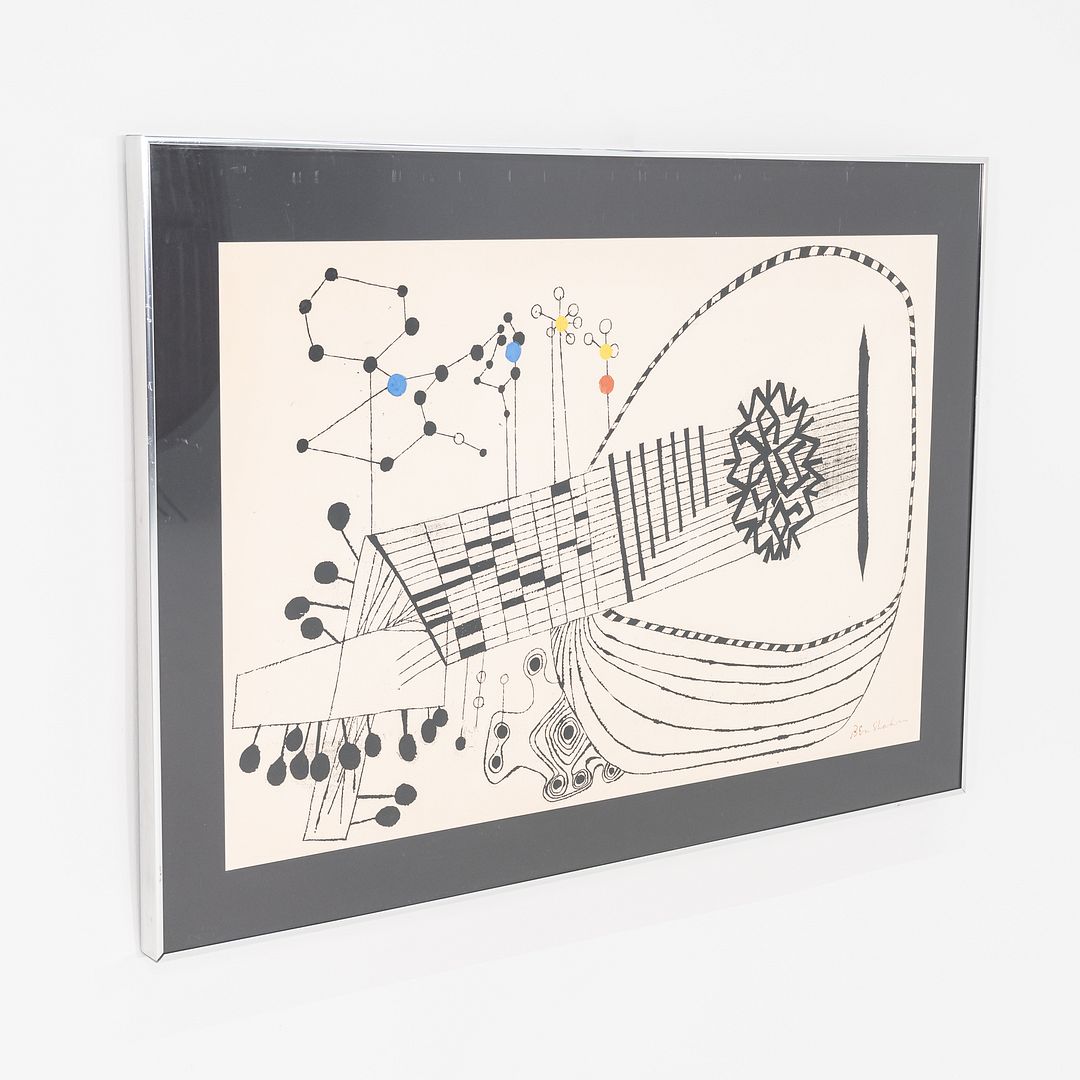 1958 Ben Shahn "Lute and Molecule No. 2" Screenprint w/ Steel Frame 31 x 44 Inch
