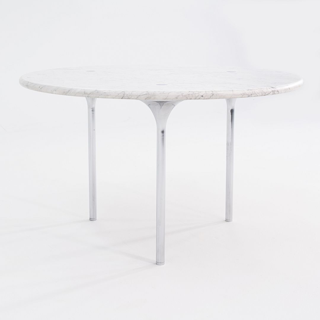 1960s Katavalos, Littell, and Kelley for Laverne 48in Dining Table in White Marble and Chromed Steel
