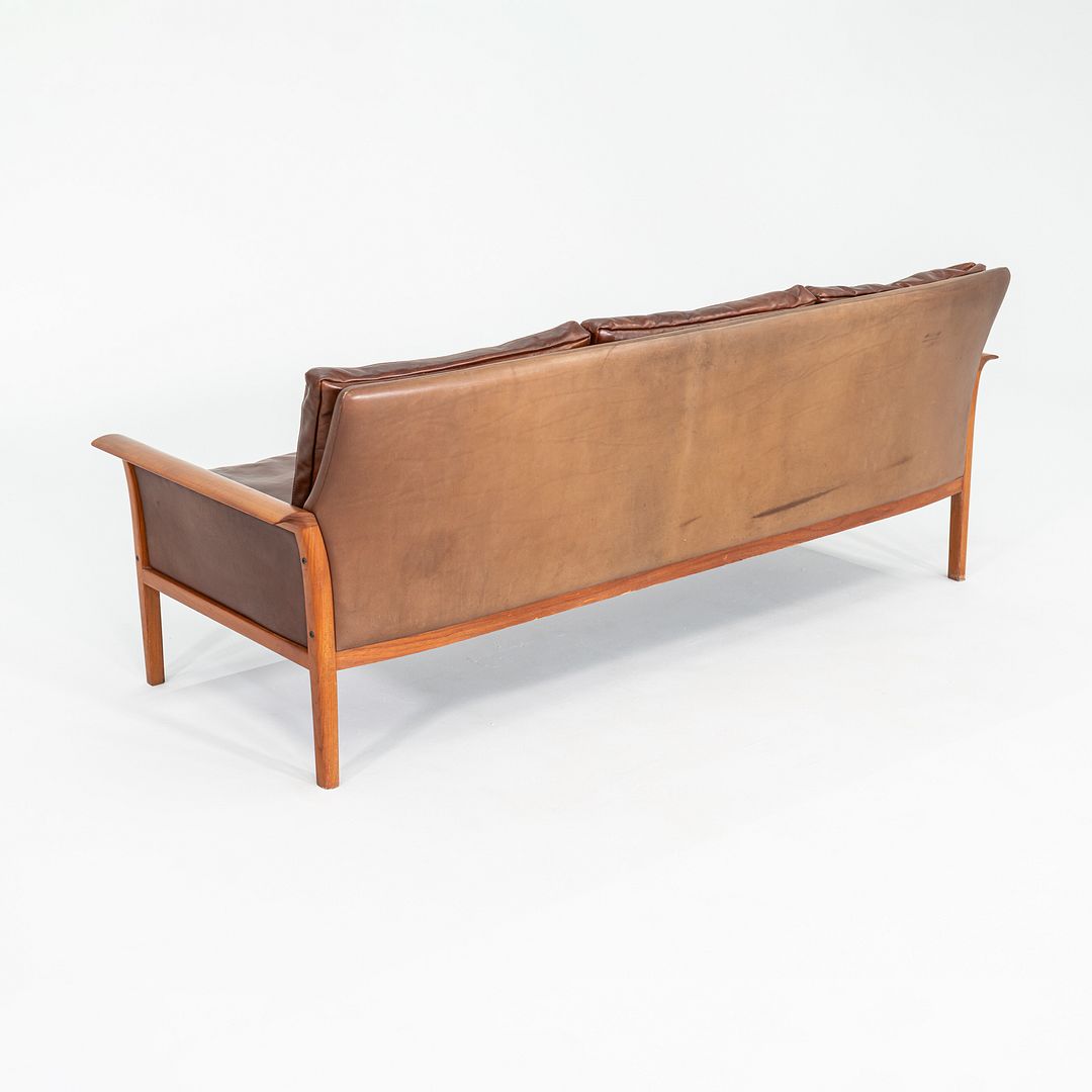 1960s Knut Saeter for Vatne Mobler Three Seat Sofa in Brown Leather and Teak