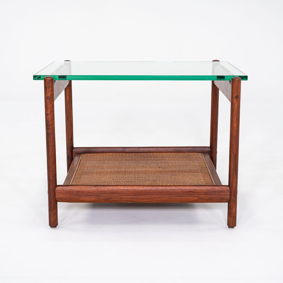 1960s Jack Cartwright for Founders Side or End Table in Walnut, Cane, and Glass
