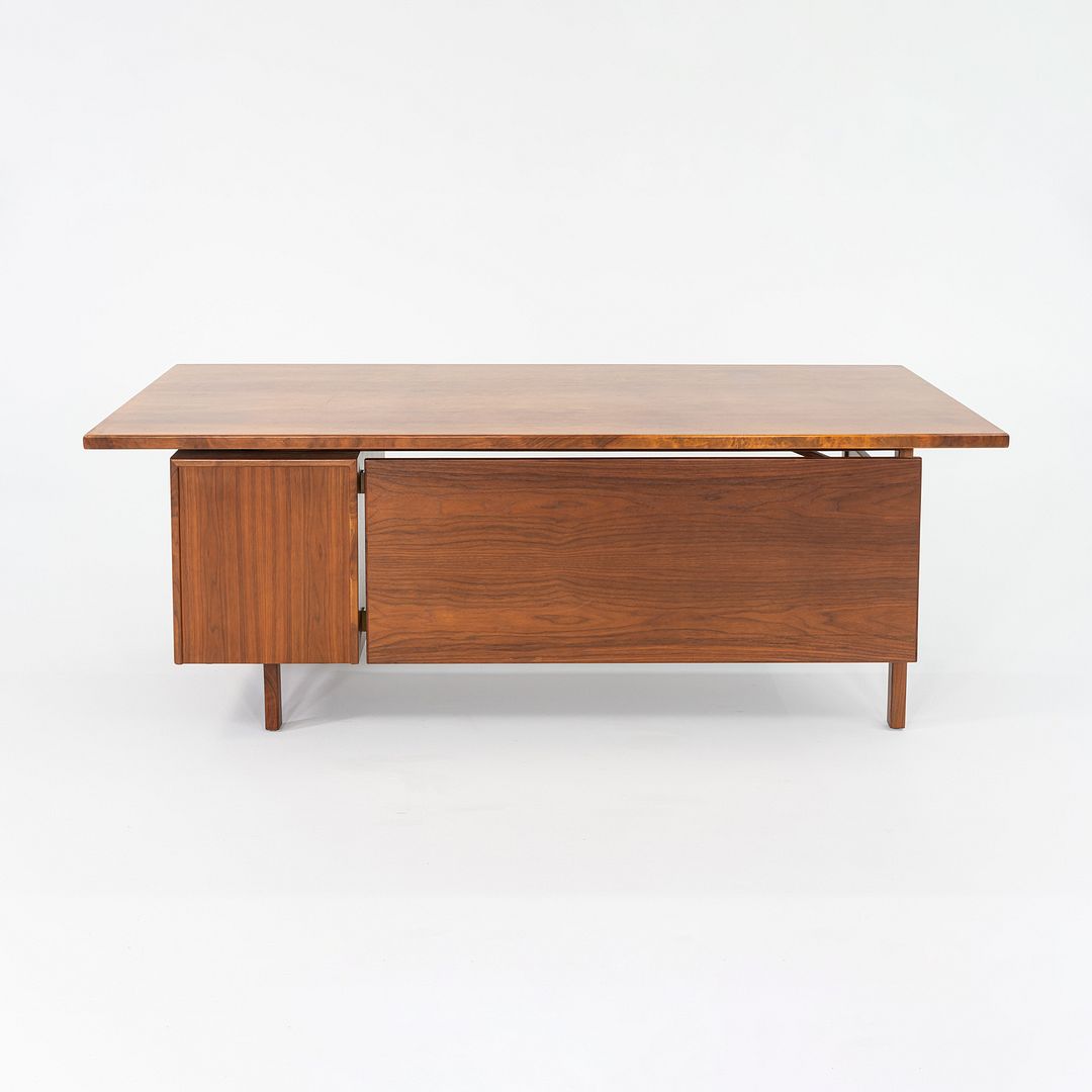 1970s Jens Risom Design Executive Desk in Walnut and Brass with Three Drawers