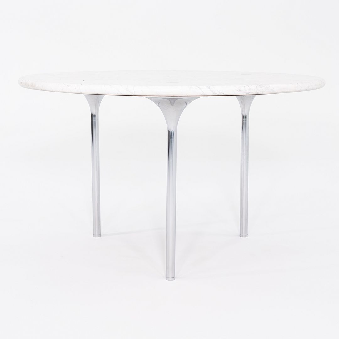 1960s Katavalos, Littell, and Kelley for Laverne 48in Dining Table in White Marble and Chromed Steel