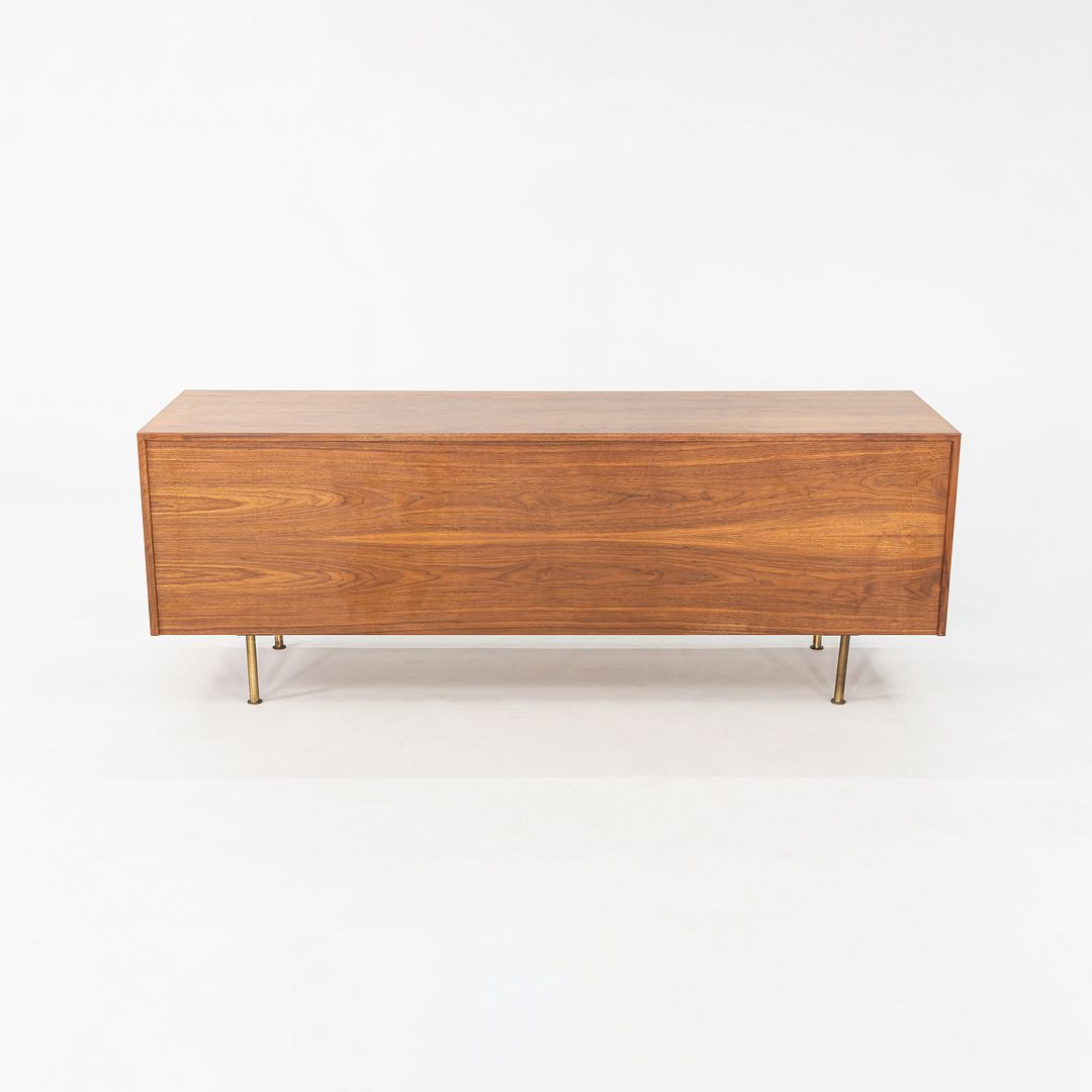 1970s Jens Risom Design 72 inch Credenza / Cabinet in Walnut and Brass