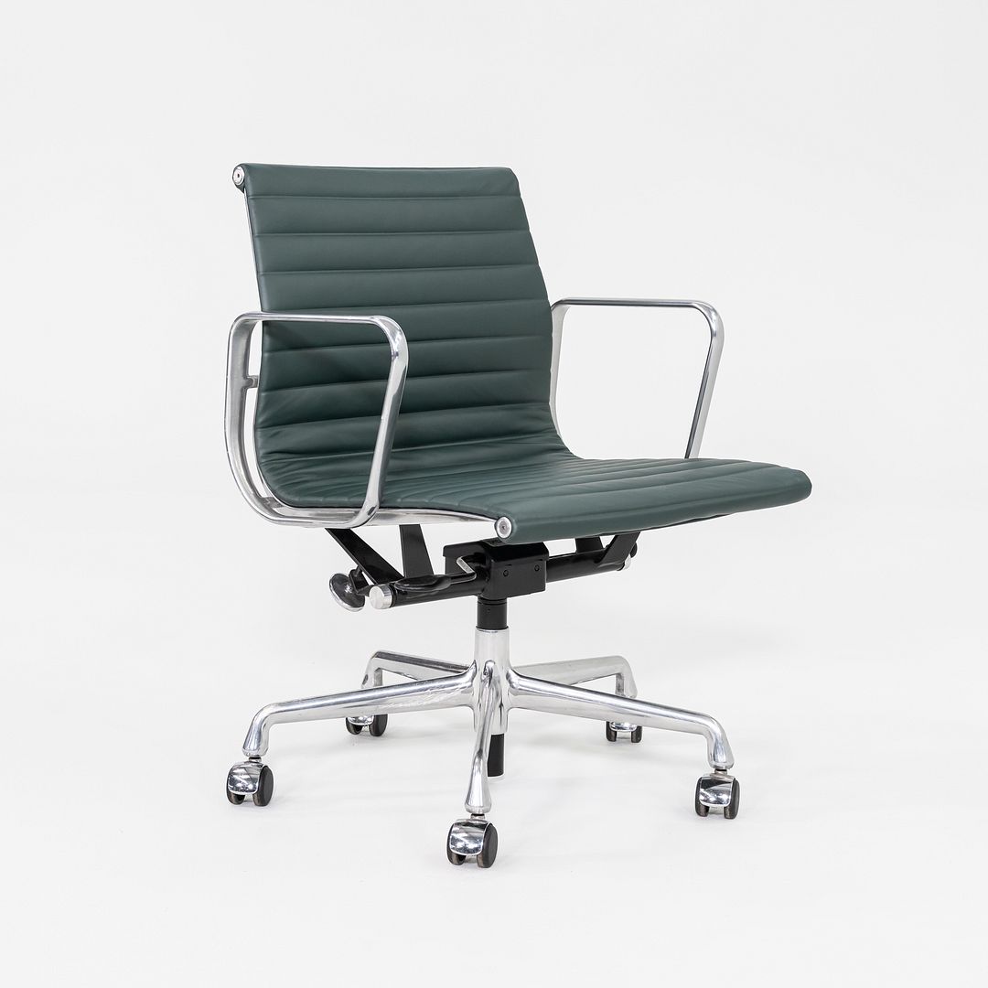 SOLD 2020s Herman Miller Eames Aluminum Group Management Desk Chair in Green Leather