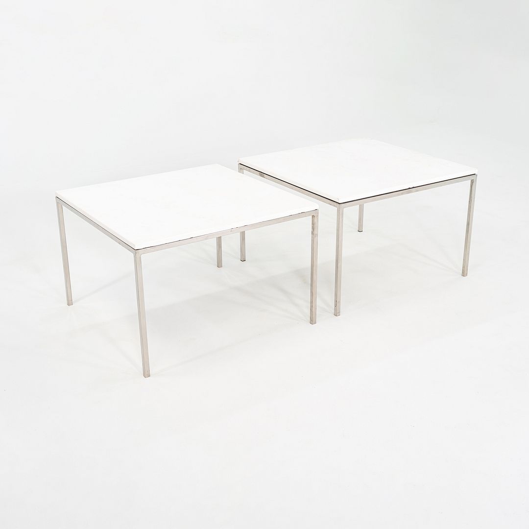 1965 Pair of Custom Marble and Steel Square Side Tables from Yamasaki Building