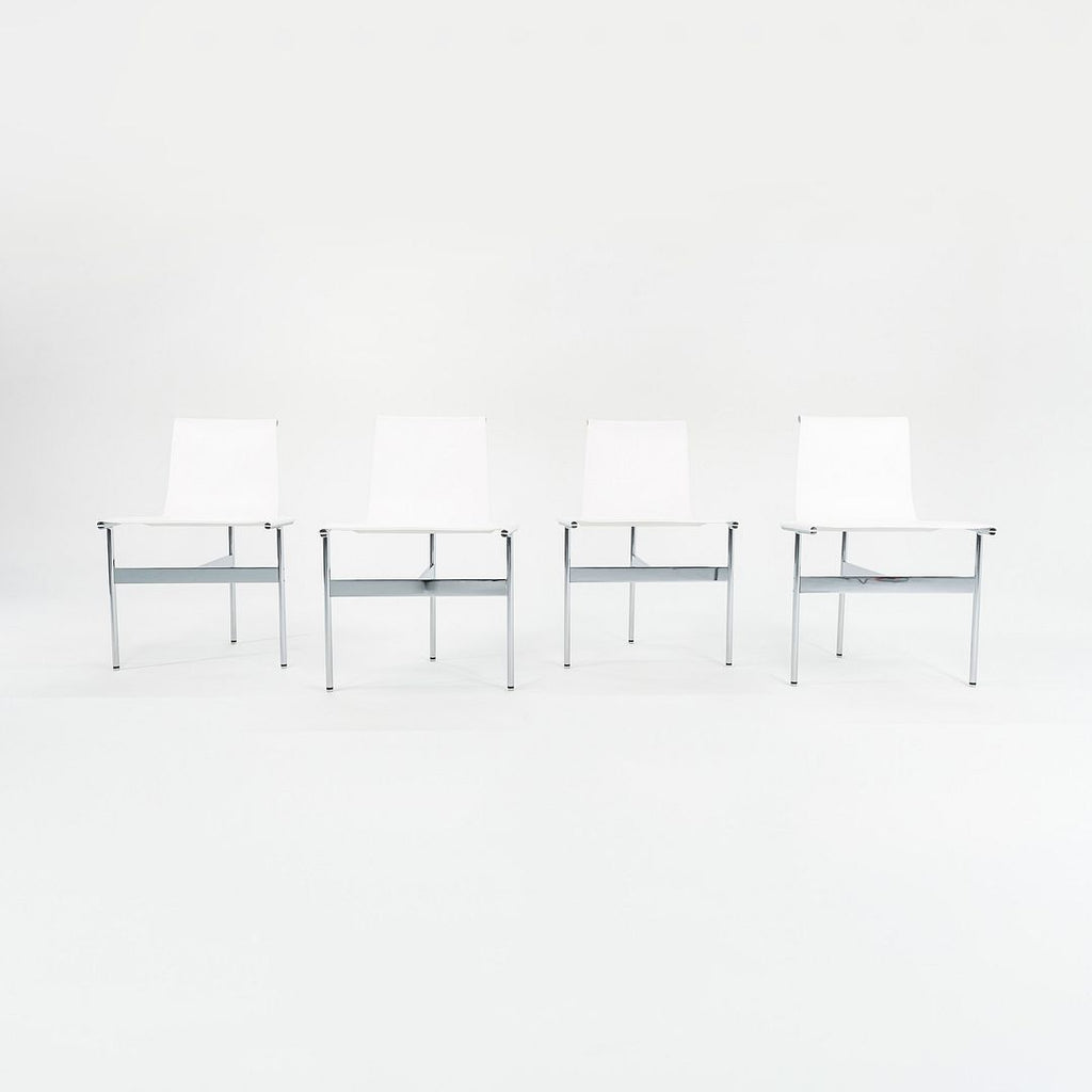 Set of Four Made to Order Gratz TG-10 Sling Dining Chairs White Leather & Chrome