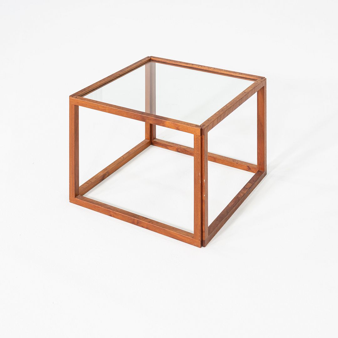 1960s Kai Kristiansen Cube Side or End Table in Teak and Glass 18x18x14 inches