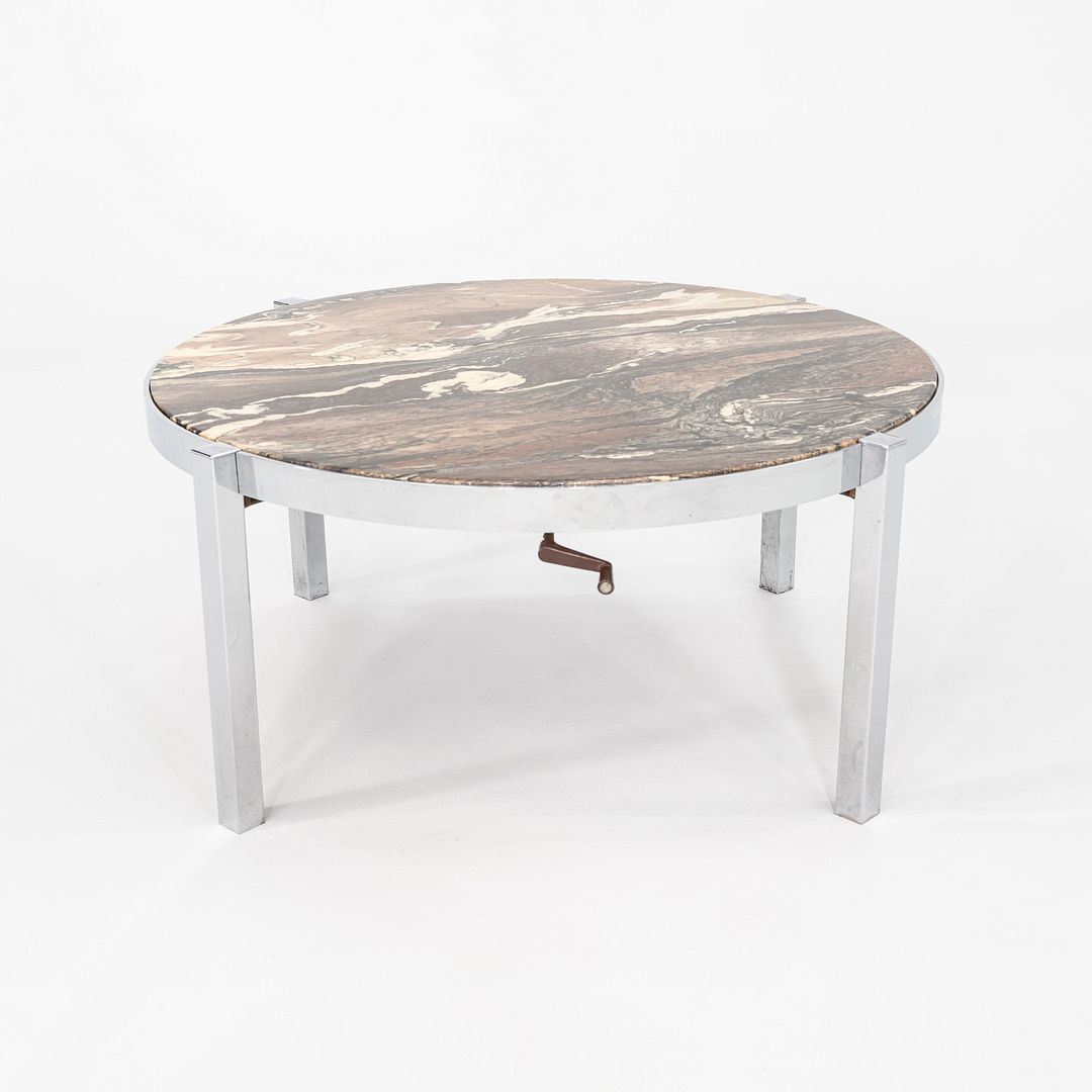 1970s Cipollino Ondulato Marble and Chromed Steel Coffee Table 42 Inch Diameter