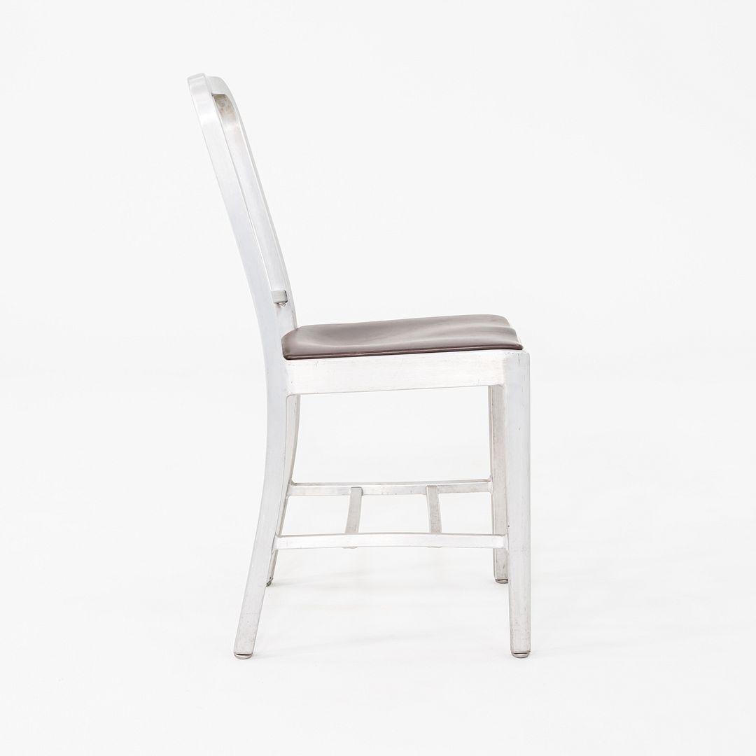 2010s Emeco 1006 Navy Dining Chair Aluminum with Brown Seat Pad 15x Available