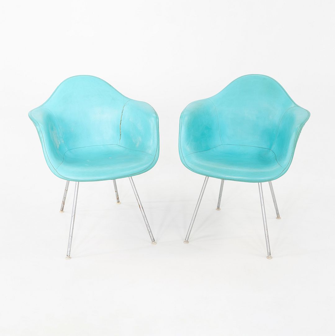 C. 1956 Pair of Herman Miller Eames Fiberglass DAX Arm Shell Chair in Naugahyde