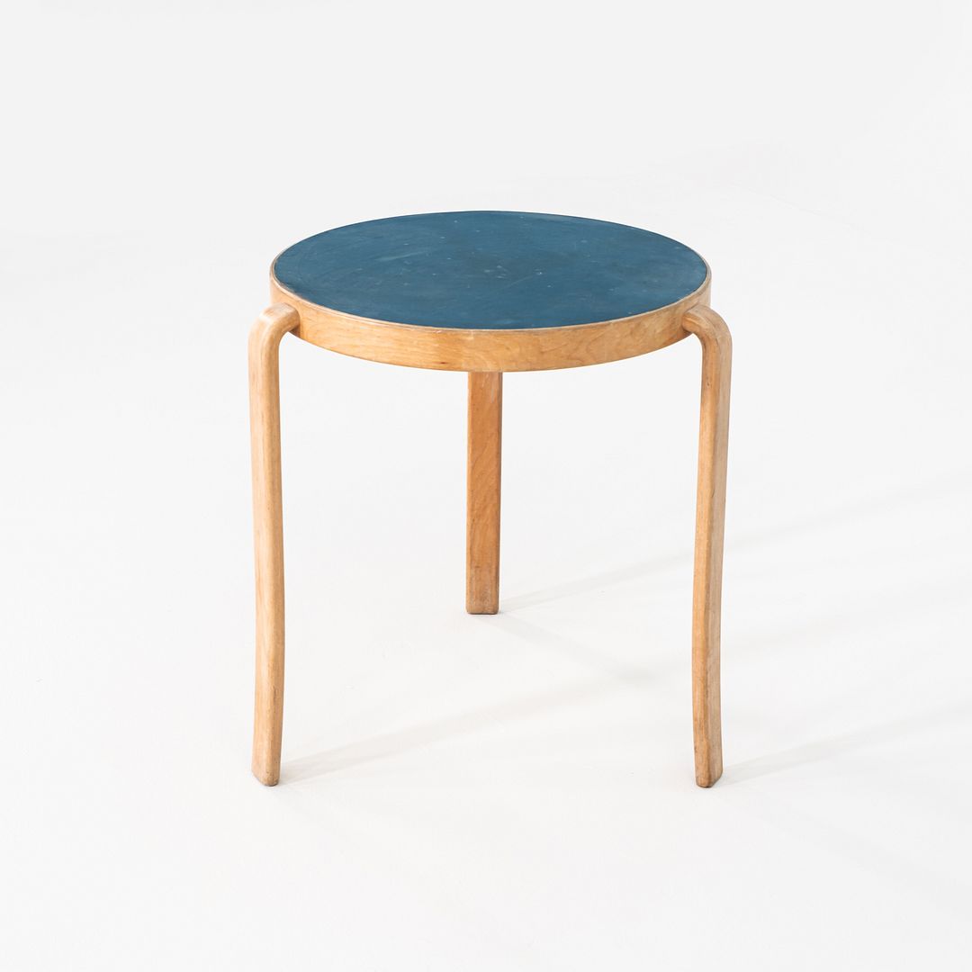 1980s Rud Thygesen & Johnny Sorensen for Magnus Olesen Beech Table Blue Top 26"