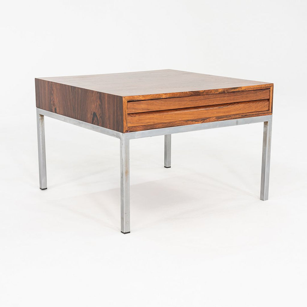 C. 1960s Danish Rosewood Side / End Table with Chromed Steel Base and Drawer