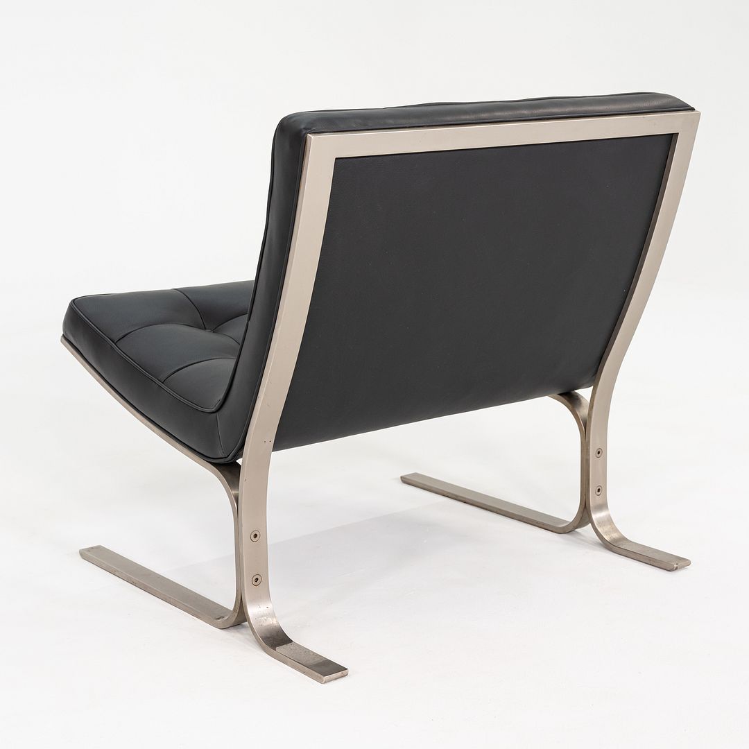 1960s Nicos Zographos CH28 Ribbon Chair in New Black Leather & Stainless Steel