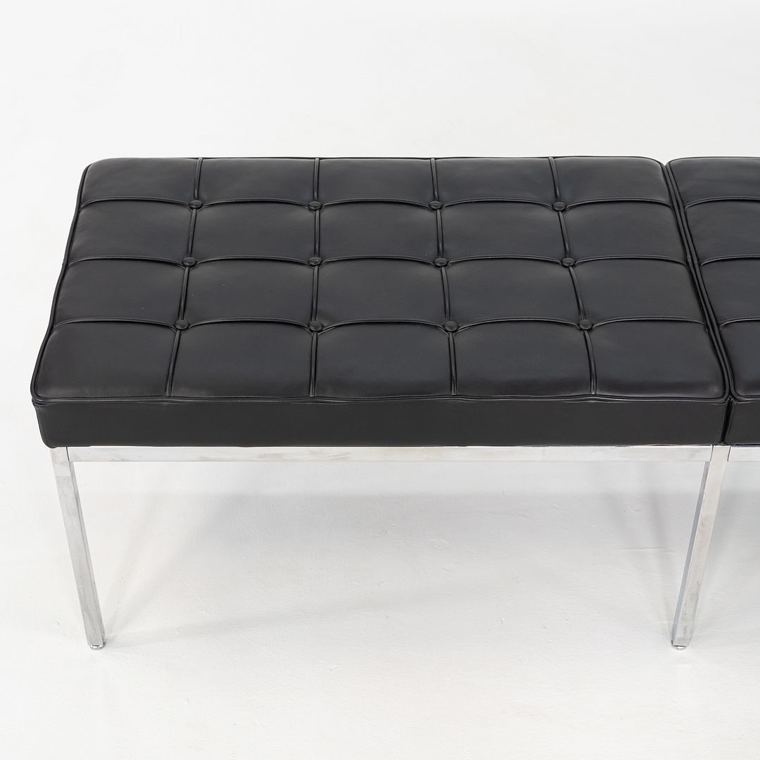 SOLD 2010s Florence Knoll Three Seat Bench in Black Leather with Chromed Steel Frame