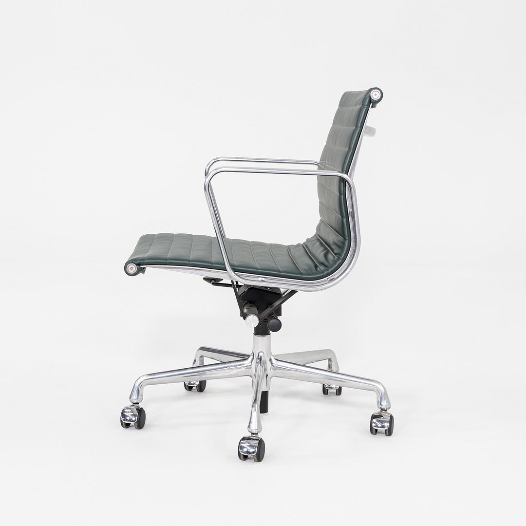 SOLD 2020s Herman Miller Eames Aluminum Group Management Desk Chair in Green Leather