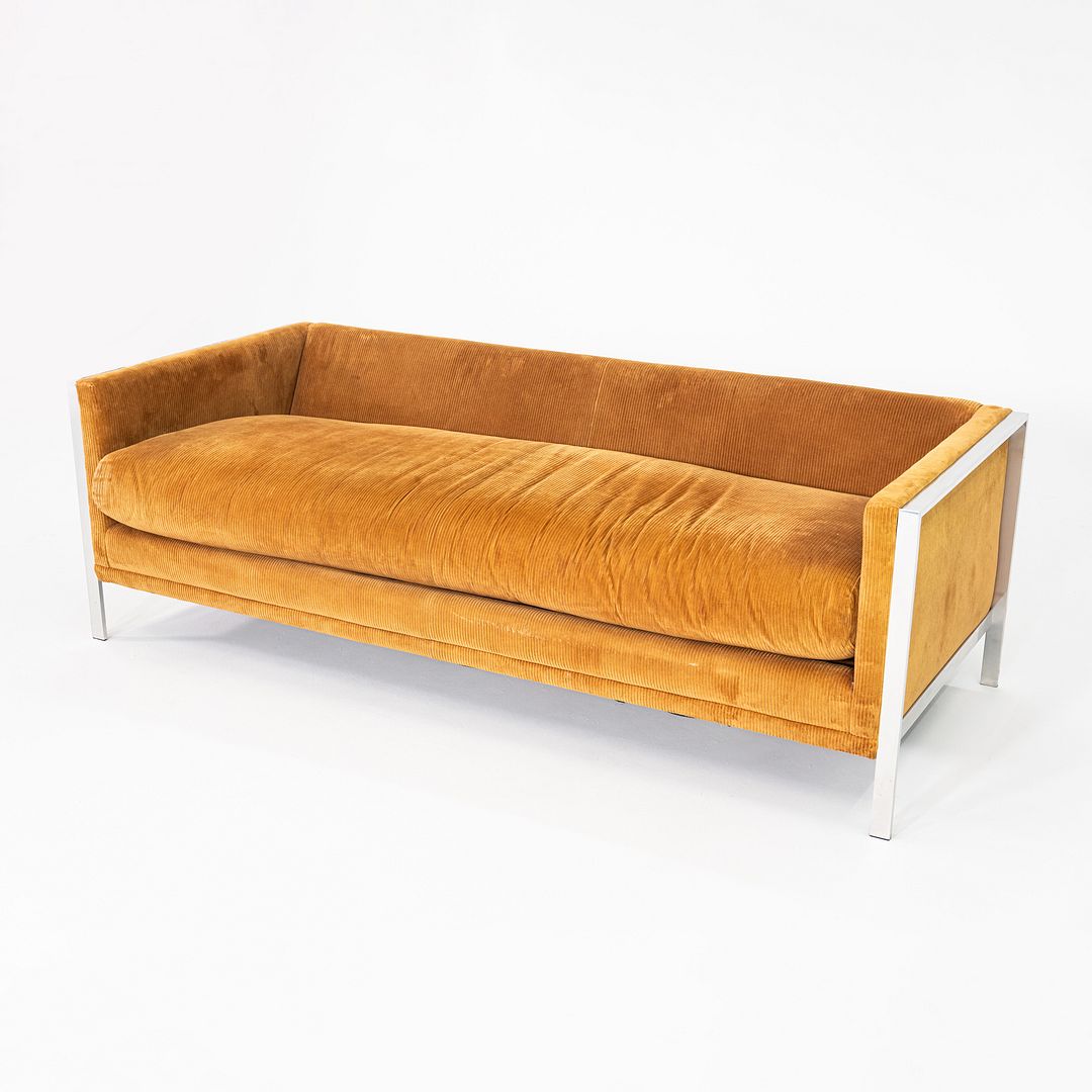 1972 Tomlinson Furniture Sofa w/ Chromed Steel Frame & Ochre Corduroy Upholstery