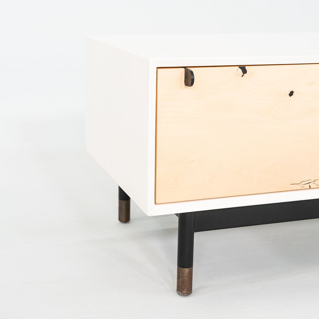 2010s BDDW Low Profile Nightstand / Cabinet in Brass and Lacquered Wood 31x16x15