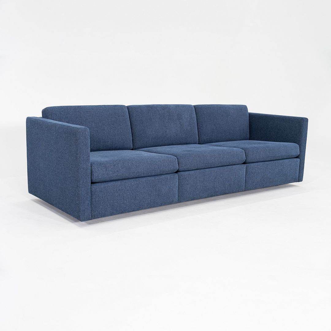 2018 Charles Pfister for Knoll Three Seat Tuxedo Sofa w/ Blue Fabric Upholstery