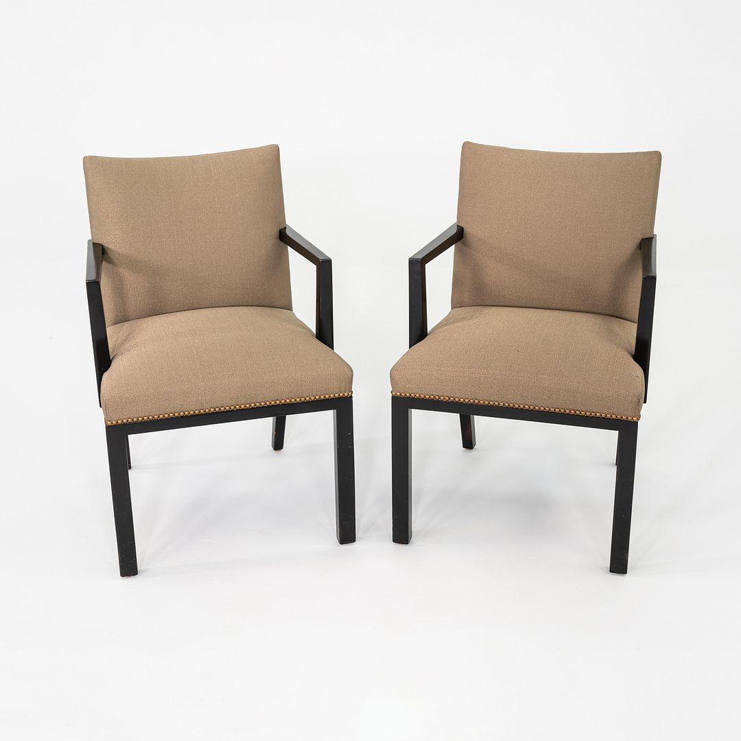 C. 1947 Edward Wormley Dunbar Pair of Ebonized Mahogany Panel Back Arm Chairs