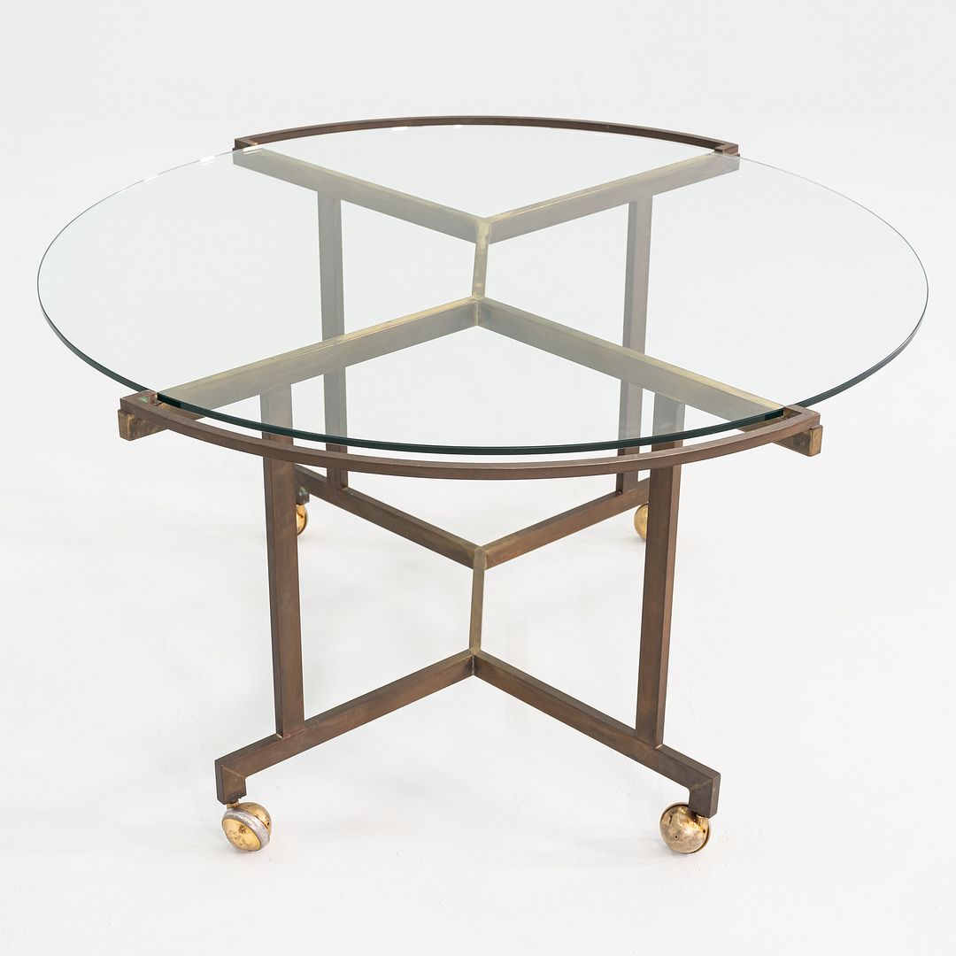1970s Harvey Probber Attributed Bronze and Glass Rolling Dining or Serving Table