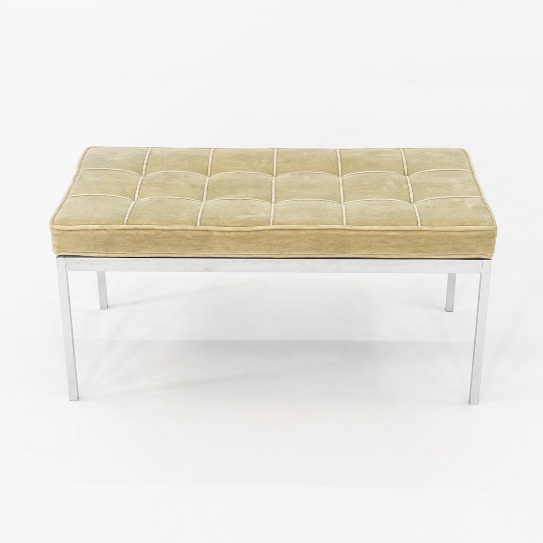 1960s Florence Knoll Chrome Bench Upholstered in Green Mohair 36x18" 2x Avail