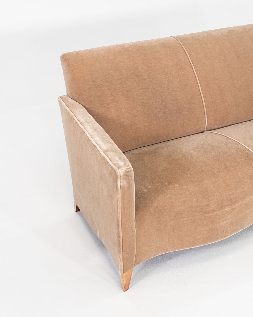 2000s John Hutton for Donghia Three Seat Serpentine Sofa in Tan Fabric 2x Avail