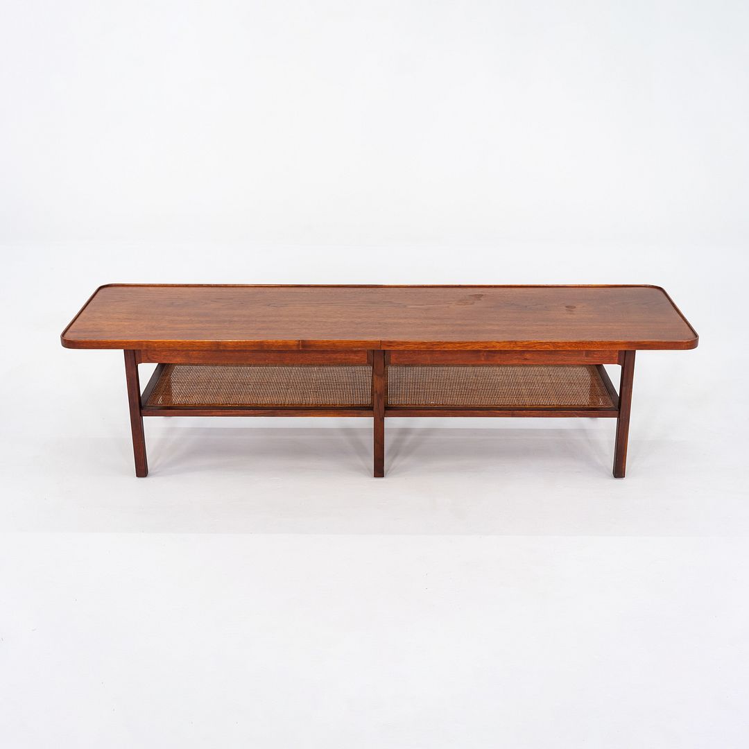 SOLD 1960s Jack Cartwright for Founders Rectangular Coffee Table in Walnut and Cane
