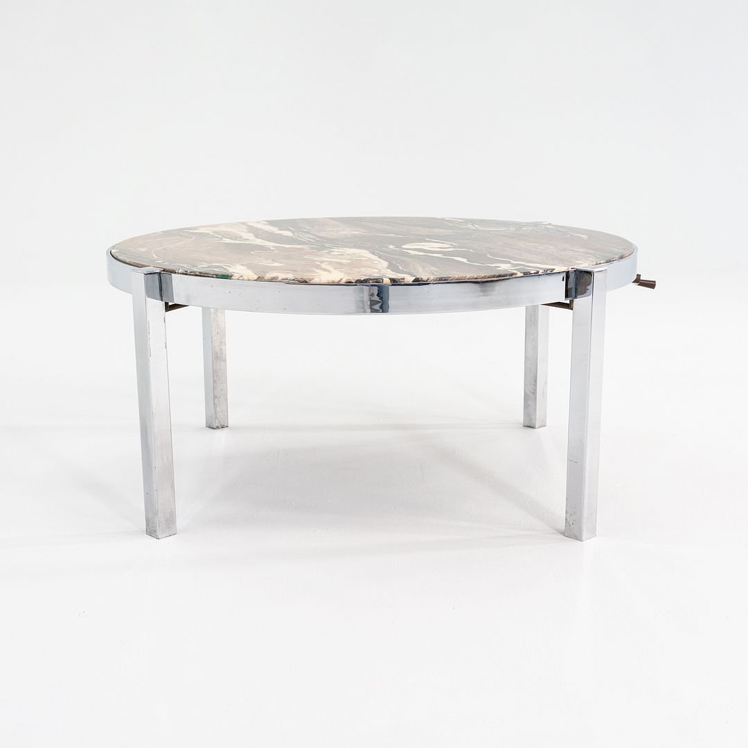 1970s Cipollino Ondulato Marble and Chromed Steel Coffee Table 42 Inch Diameter