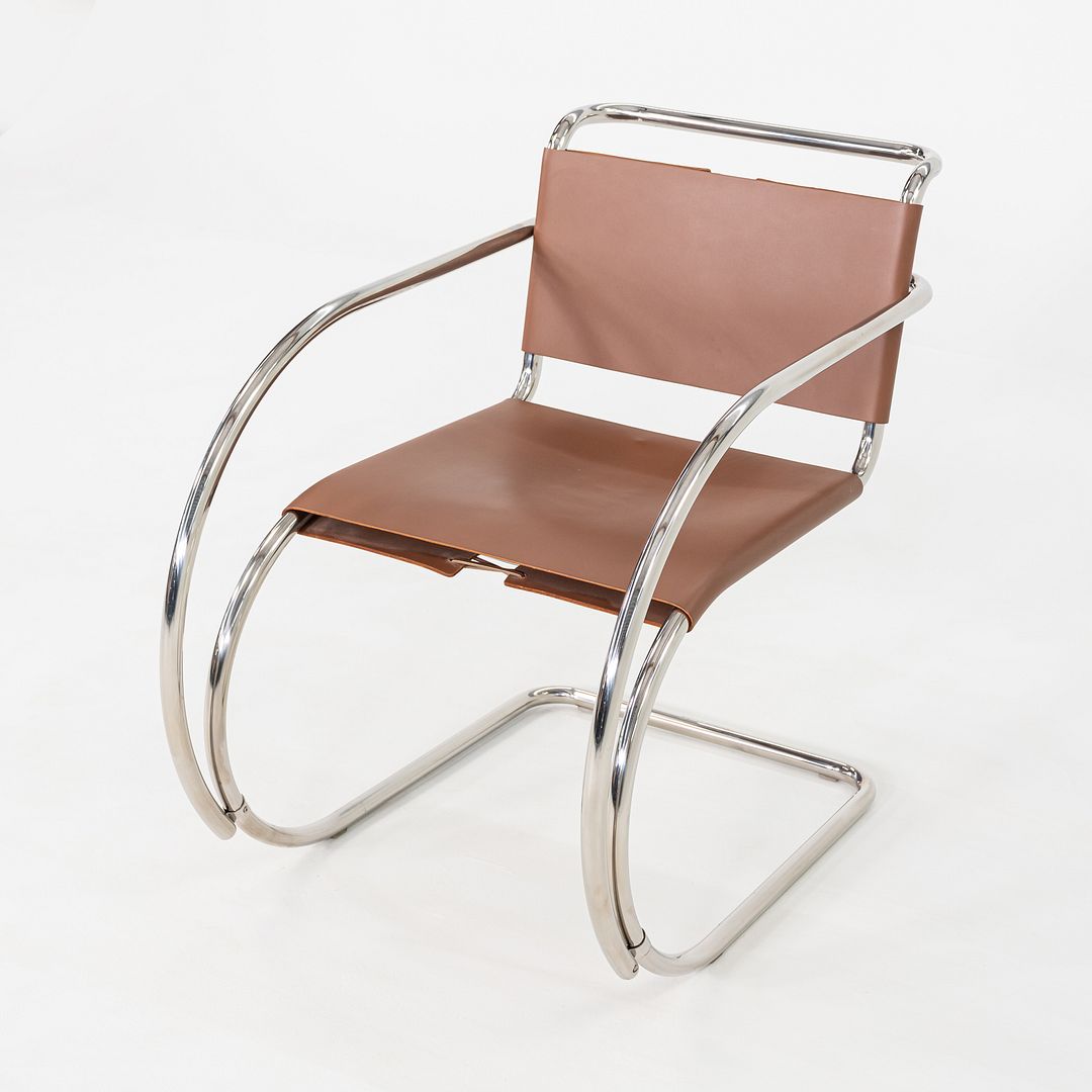 SOLD 2005 Pair of Mies van der Rohe for Knoll Leather & Chrome Steel MR20 Armchair
